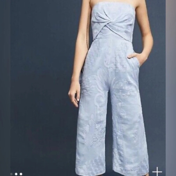 Aijek Silk Blend Lace Strapless Wide Leg  Jumpsuit Anthropologie Lace Sz 3 - Picture 1 of 15